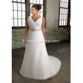 A-Line Chappel Train Organza Over Satin perline di abbigliamento da sposa taglie forti